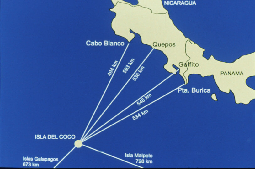 Mapa de distancias a la Isla del Coco